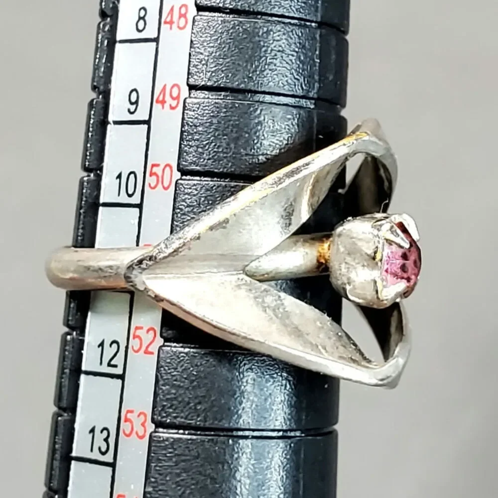 Vogue Pink Rhinestone Silver Tone Ring Sz 5.5